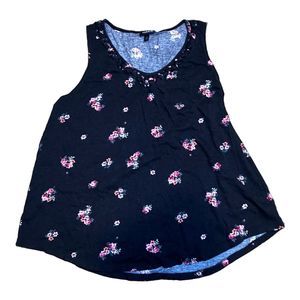 Torrid Tank Top Shirt Women Size 2 (2X) Regular Black Floral Print Round Neck H8